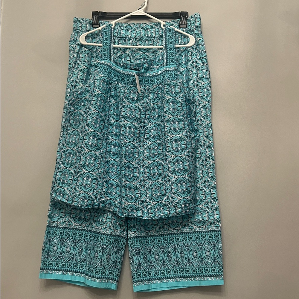 NWT Talbots Nantucket Linen Wide Leg Crop Pants & Square Neck Shell, Size XL,Set